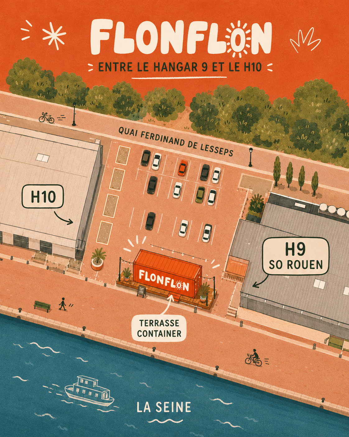 Carte localisation Flonflon entre le Hangar 9 et le H10